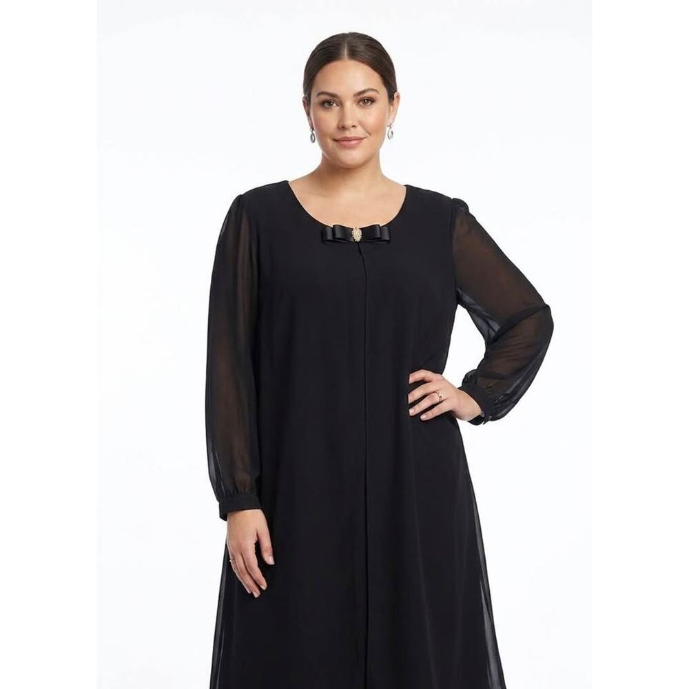 Saks Fifth Avenue Cattiva 18W Black Embellished Sheer Overlay Bow Midi Dress